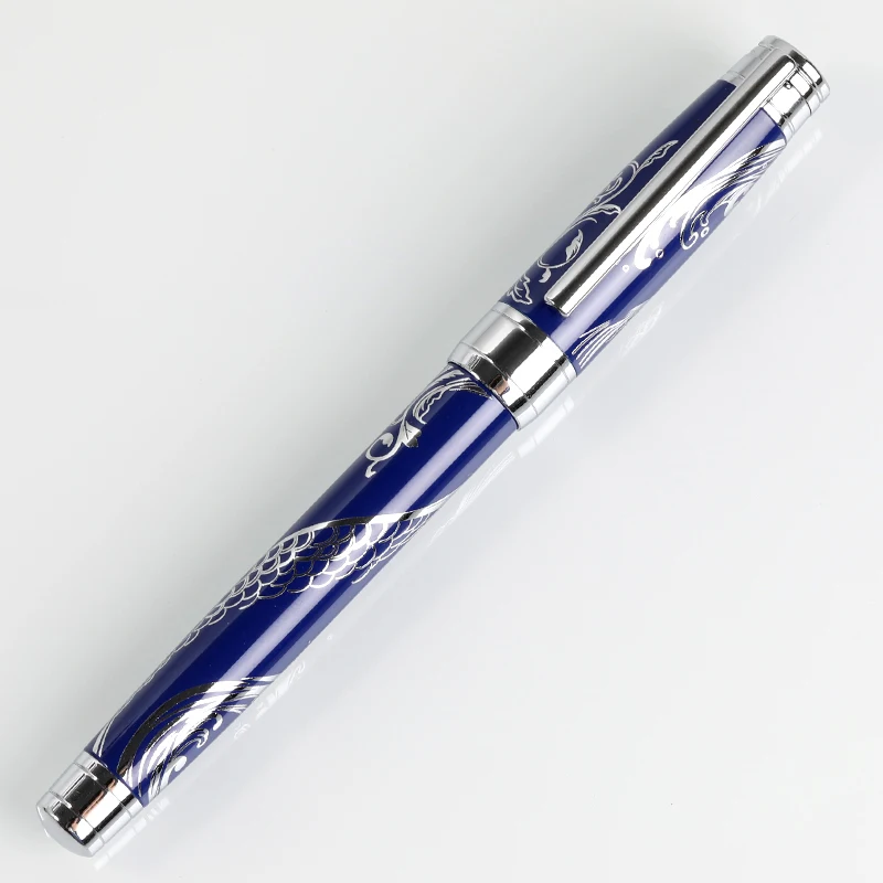 Luxury Blue Silver Fountain Pen Special Pattern Customer Pen Metal Fountain Pen Businessman Gift Office Tools Stationery Factory