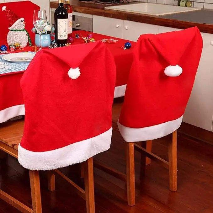 2024 Christmas Chair Cover Dinner Table Red Santa Claus Hat Chair Back Cover Christmas Decoration Home Party Decor Supplies