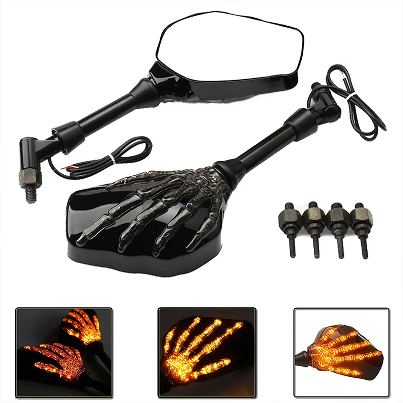 Integrated LED Skeleton Claw Turn Signal Light 8mm 10mm Thread Bolts Motorcycles Rearview Mirrors Interior Accessories