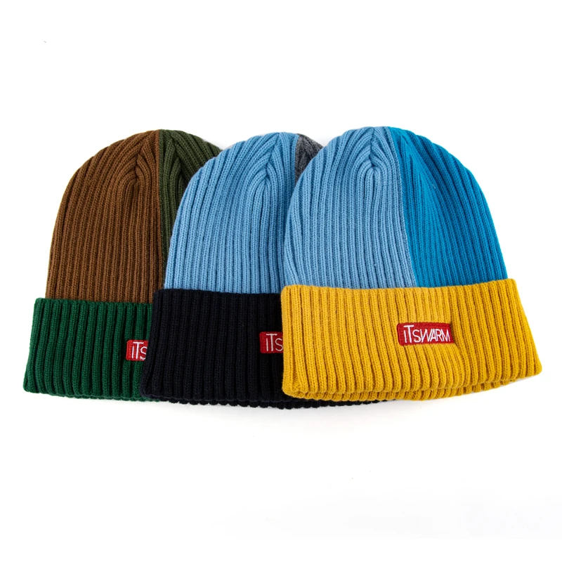 Wholesale winter products two tone all over print jacquard knitted caps beanies hat for man autumn winter