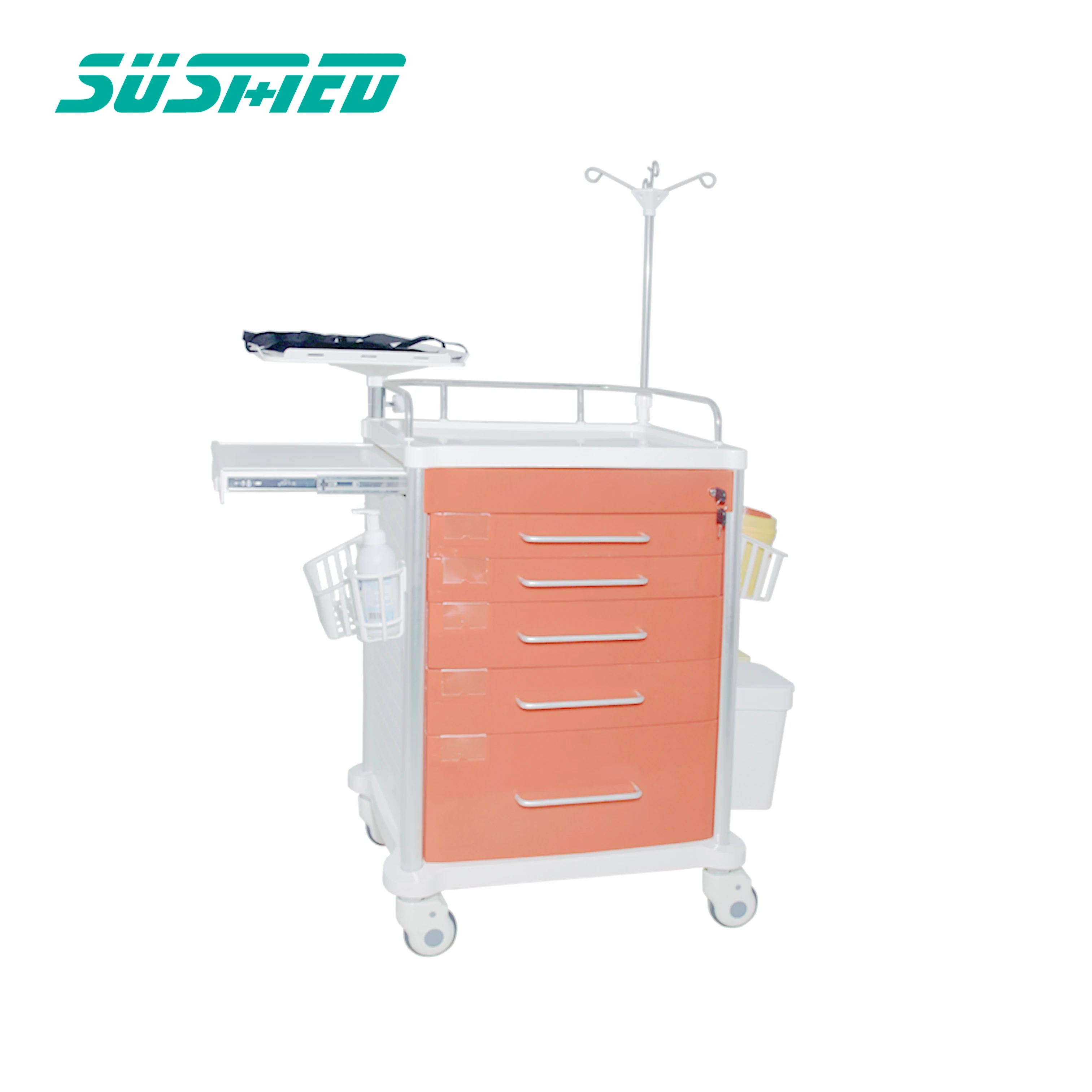 Hospital ABS emergency cart plastic nursing cart emergency trolley with drawers ICU hospital medical ABS emergency trolley