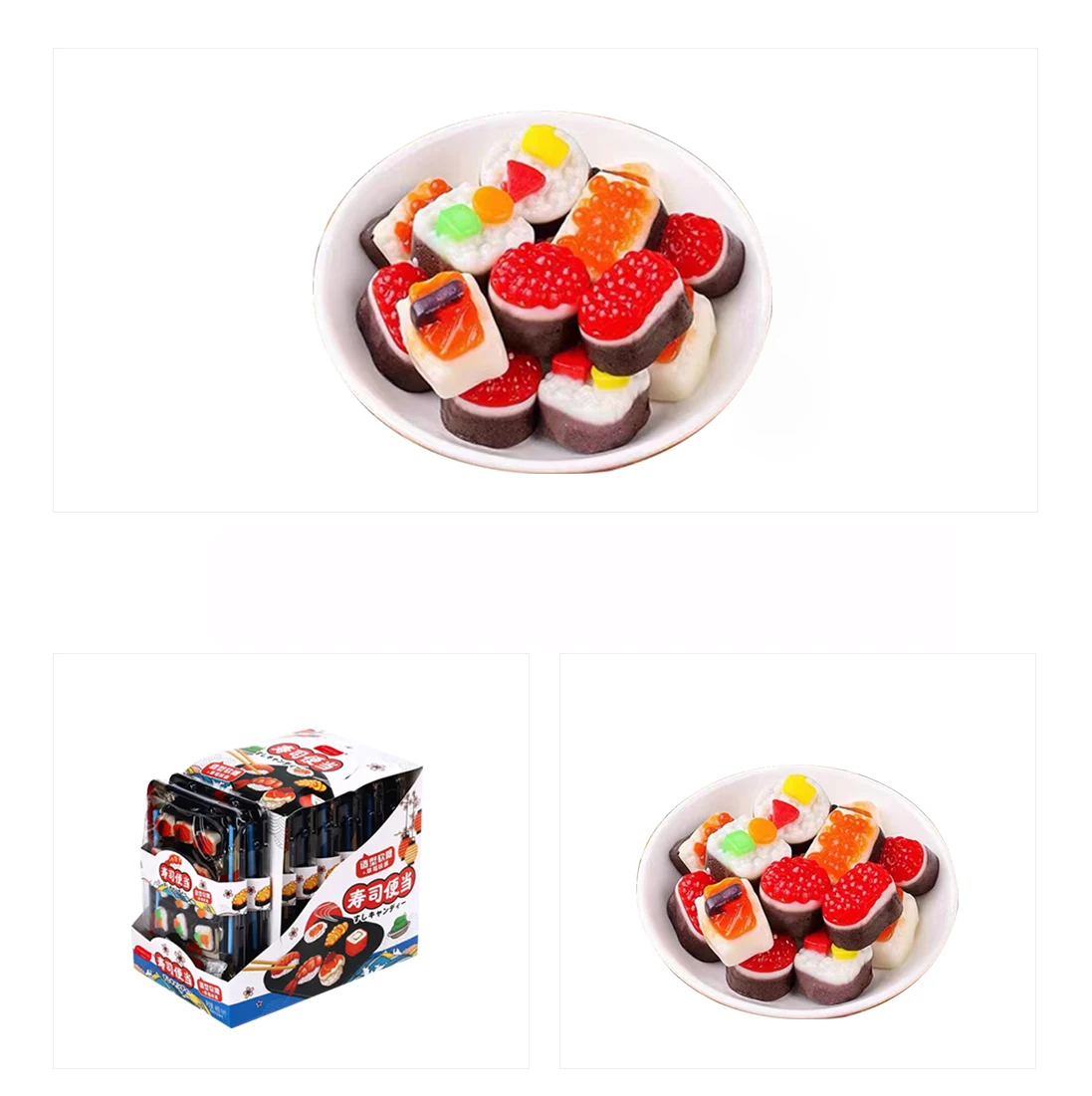 Hot Sale Popular Japanese Sushi Shape Fruit Gummy Candy Halal Custom Sushi Gummy Candy Gel Gummy Candy Set