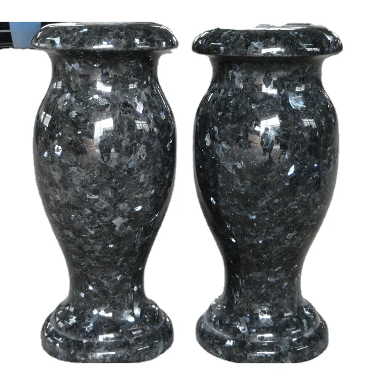 SH STONE Cemetery Bahama Blue Granite Vase for Funeral