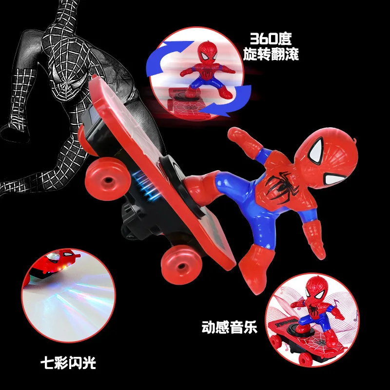 Electric Toy Spider Stunt Skateboard 360 Degree Rotation Luminous Dancing Spider Toys Stunt Electric Skateboard Scooter