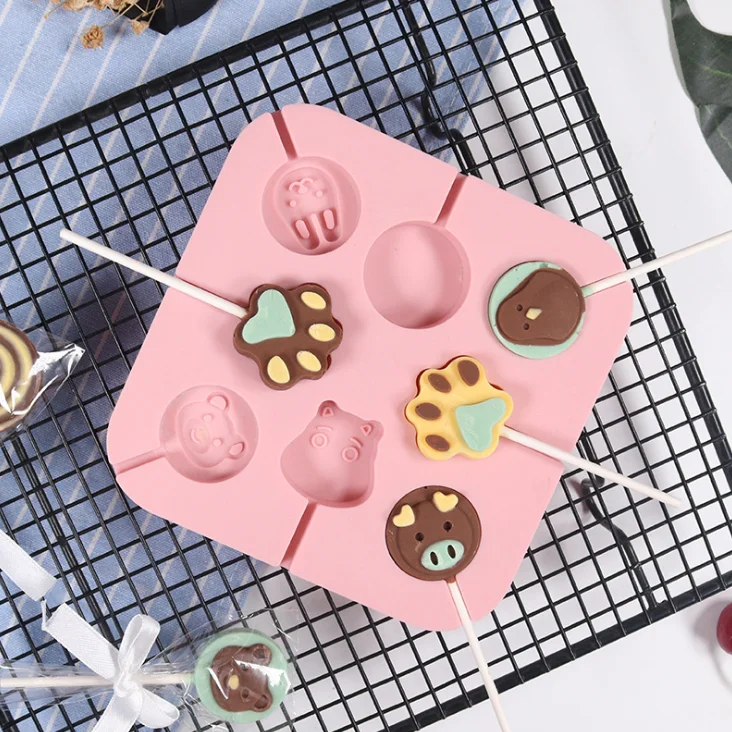 Pink Color Silicone Cartoon Lollipop Mold DIY Gummy Candy Chocolate Mould