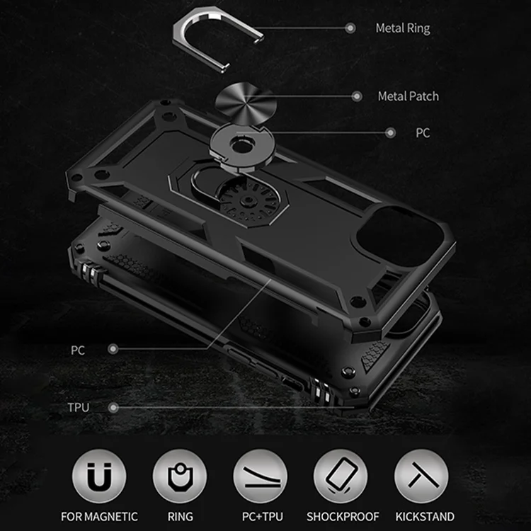 Military protect shockproof anti-scratch mobile phone case for iPhone 14 Pro Max rotating ring kickstand car back cover