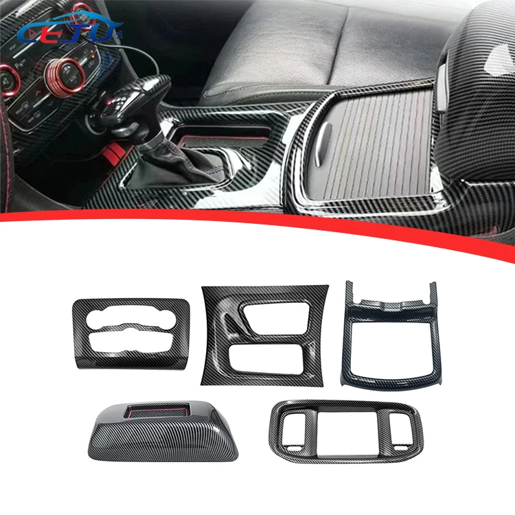 Carbon Fiber Car Central Control Console AC Switch Gear Shift Panel Shift Box Trim Cover Sticker For Dodge Charger 2015-2023