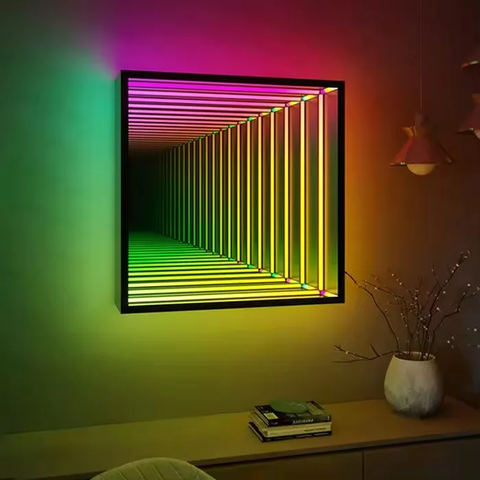 Abyss lamp thousand-layer mirror neon light luminous characters bar background wall brick floor tile mirror customization
