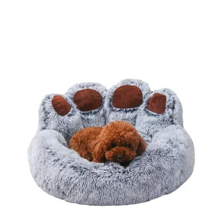 Pet Bed All Seasons Paw Shape Long Plush Warm Cat Bed Cozy and Comfy Pet Cushion for Puppy Large Dog Bed Design Dog Products