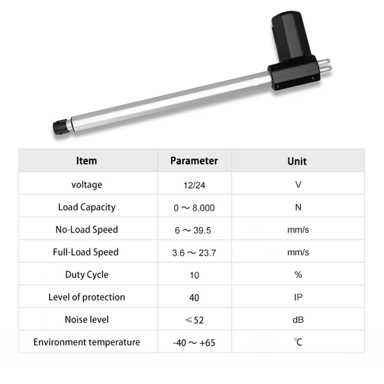  Tomuu 12V 25-800mm Ход индивидуальный 8000N Ip66 медицинский электрический линейный