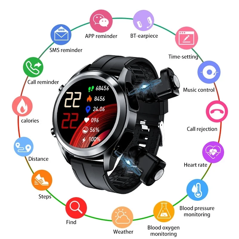 T10 smartwatch houses its ear buds smart bracelet bt headset wrist band watch with tws earbuds bt 5.0