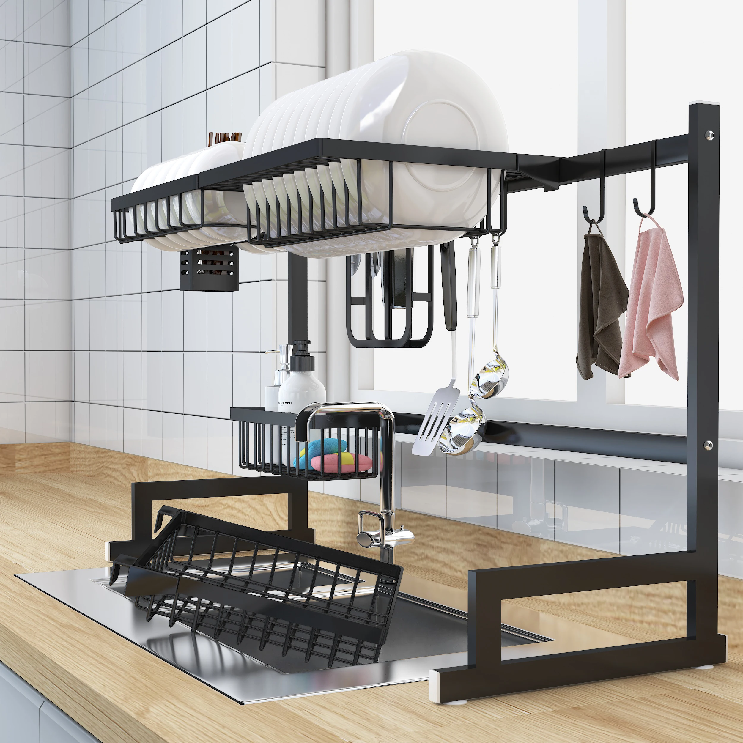 Amazon hot sale over Large dish Rack Drainer for Kitchen Organization Storage Space Saver Shelf Holder Freestanding