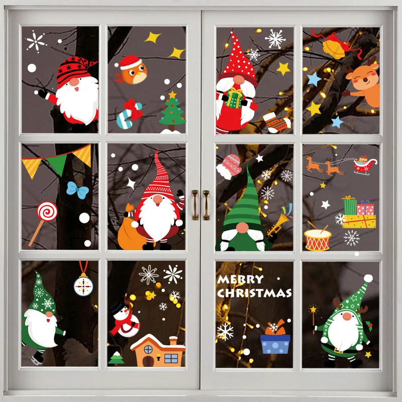 New Arrival Colorful Electrostatic Decorative Snowflake Merry Christmas Mirror Window