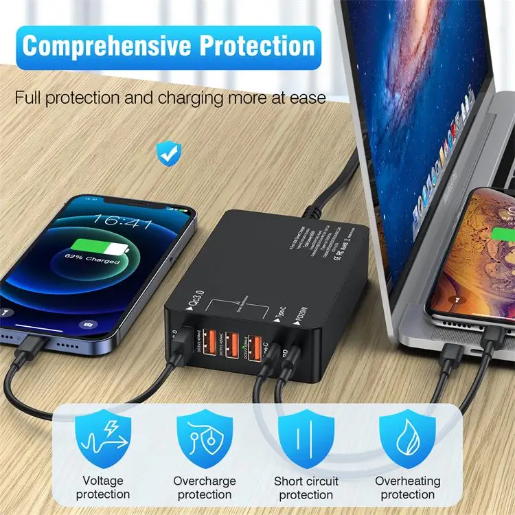 XXD новый дизайн многофункциональное быстрое зарядное устройство QC3.0 65 Вт Type-C лидер продаж на Amazon 6 портов PD