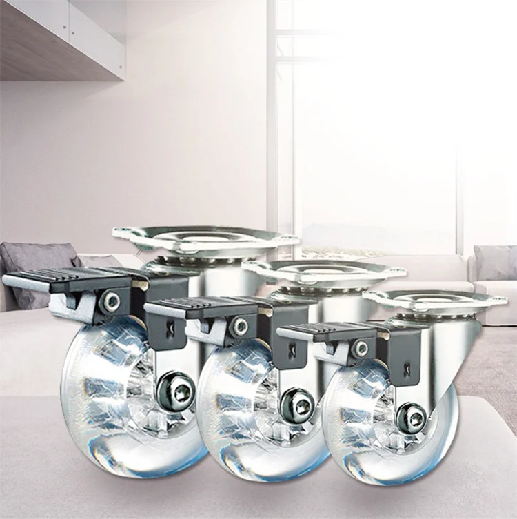 Manufacture Custom Office Chair Universal Casters PU Clamp Spring Bearing Wheels Silent Transparent Casters