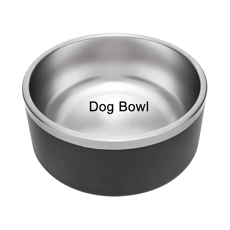New Silver Environmental Travel Plain Non Slip 64Oz Shallow Double Wall Vacuum Stainless Steel  Pet Dog  Cat Bowl For Kennel