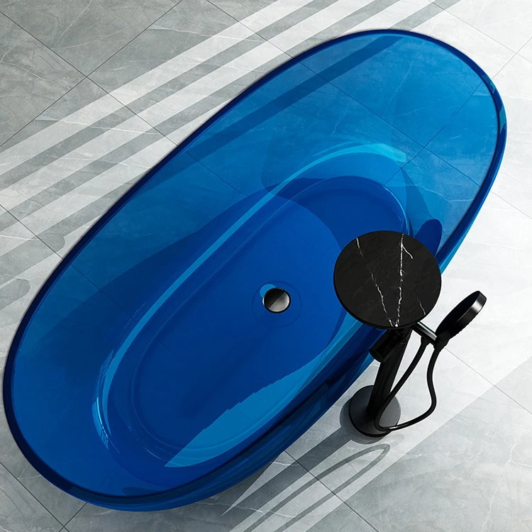 Solid Surface Bath Tub Bathtub Transparent Resin Cast Soaking Crystal Pure Colorful Polyester Modern Gua Freestanding Drainer