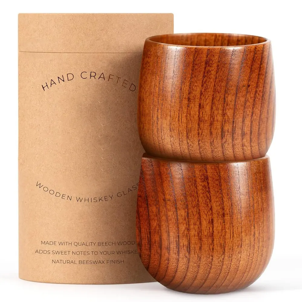 Handcrafted Original Beech Wooden Bourbon Drinking Glass Old Fashioned Whiskey Glass for Men Great Whiskey Gifts for Dad Brother