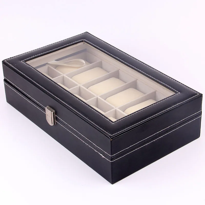 
Wholesale leather watch box 12 grids for gift luxury brand watches storage cases 