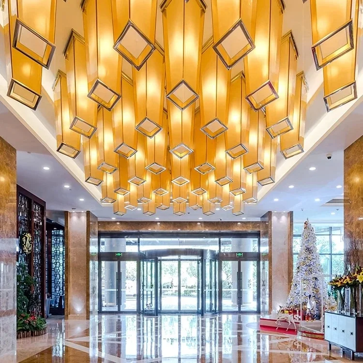 Jansoul fancy luxury acrylic  glass big decoration chandelier for lobby of the hotel hallway villa wedding meeting room
