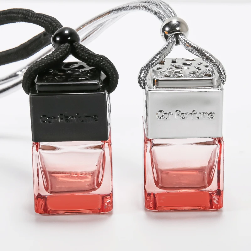 Wholesale Refilling Square Hanging Empty Air Freshener Wooden Cap Glass Car Perfume Bottle 8ml