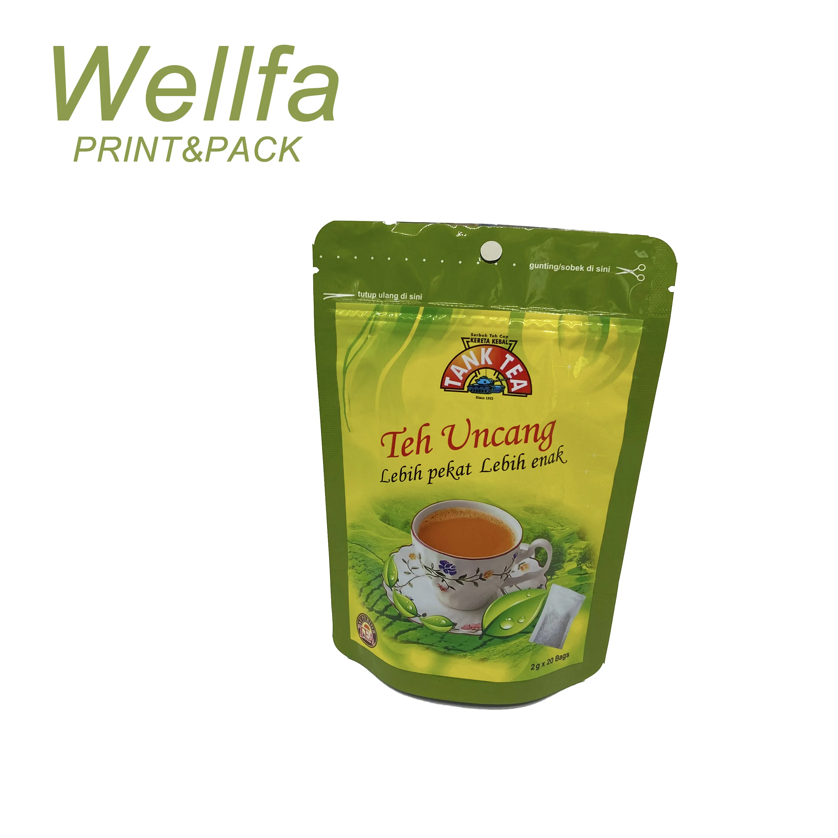 Stand up Foil Empty Tea Bags with Zipper and Individual Design for Sale