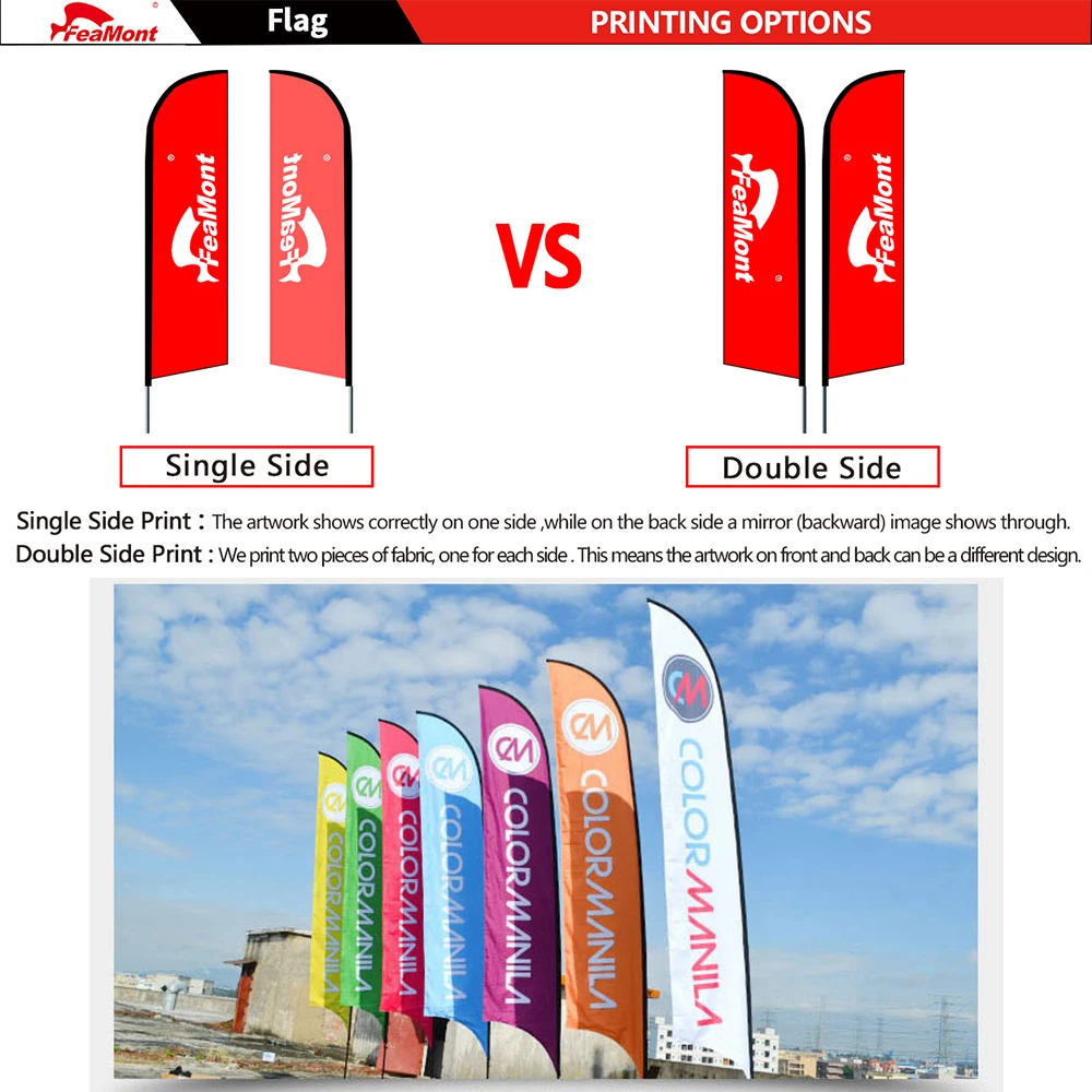FEAMONT Outdoor Custom Logo Design Printing Advertising Beach Flag Feather Teardrop Flags and Banners