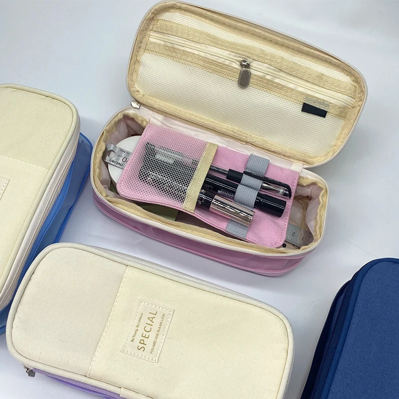 customs color canvas large capacity multifunction portable pencil box pencil case for Office College School