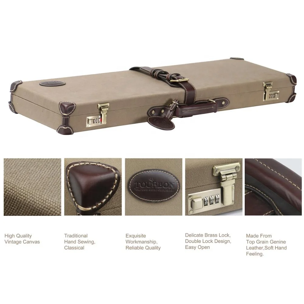 Tourbon Universal Side-by-Side Wooden Hard Gun Case over under with Key Lock for Hunting in Canvas and Leather