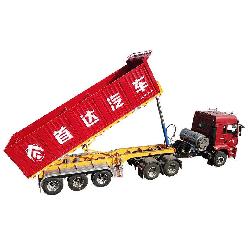 Large rear dump hydraulic trailer truck with chunky tires Have after-sales and remote instruction