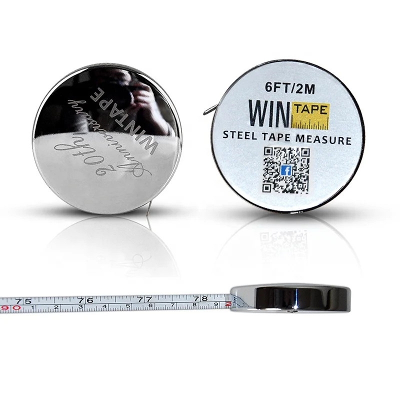 Wintape Custom Retractable Metal Round Cased Tape Measure 2m Alloy Round Steel Blade Measurement Ruler Small Tape Measure Metal