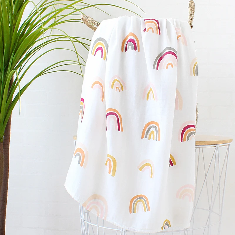 Rainbow Infant Receiving Muslin Wrap Bamboo Cotton Baby Swaddle Blanket Towel