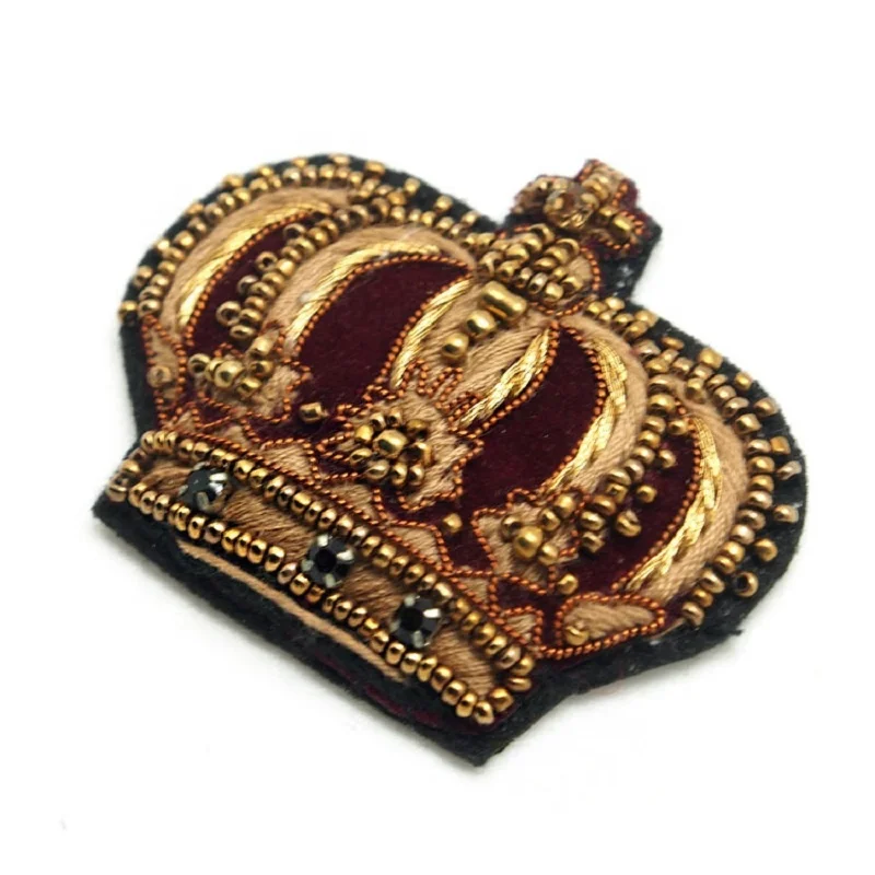 High end india wire British style beaded crown embroidery patches sew on