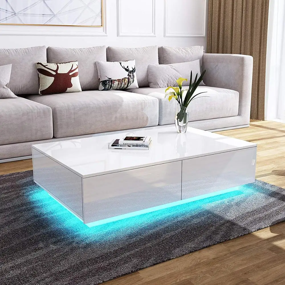 Современный кофейный столик со светодиодной подсветкой RGB и ящиками для хранения подставка телевизора высокий