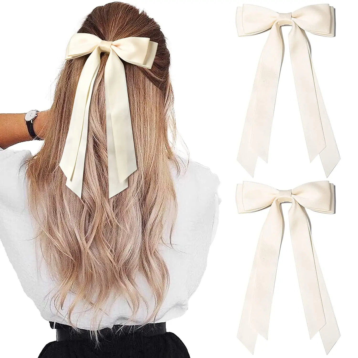 OKAY Silky Satin Hair Bows Hair Clip Pink Hair Ribbon Ponytail Holder Accessories  for Women