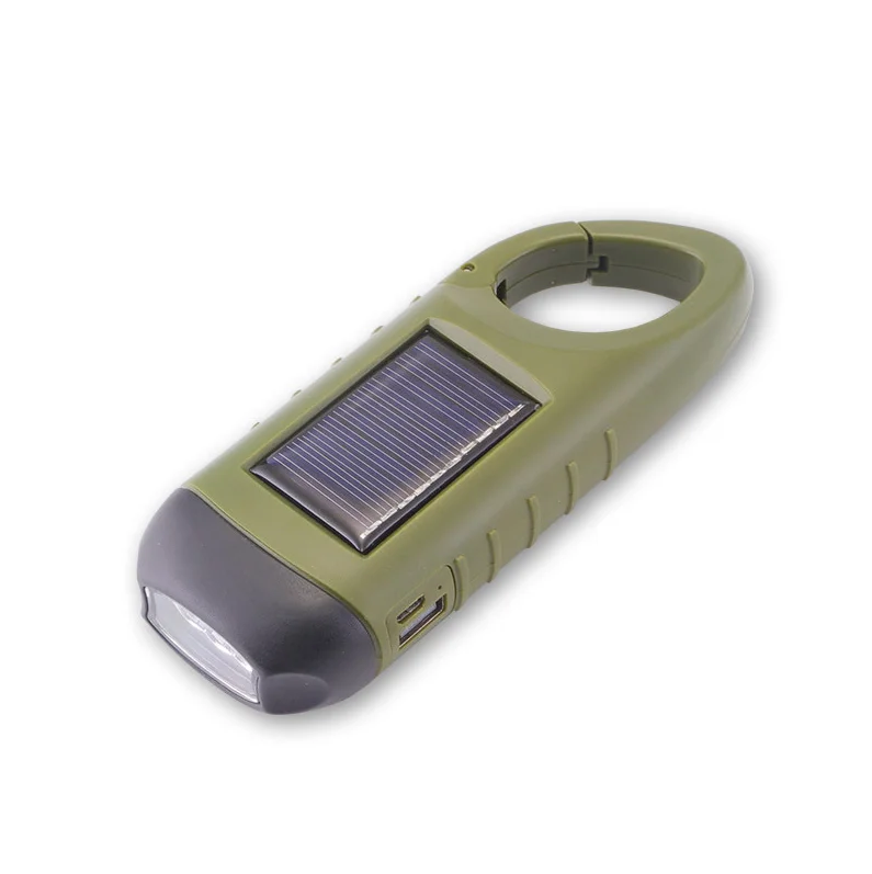 solar snap clip flashlight hand crank dynamo flashlight rechargeable emergency LED torch light outdoor lighting with power bank