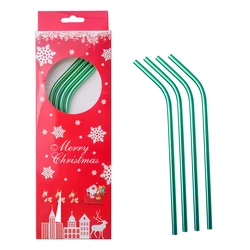 Лидер продаж 2021, Рождественская Подарочная коробка, экологически чистый многоразовый цвет, пищевой класс 304, набор металлических соломинок из нержавеющей стали с коробкой