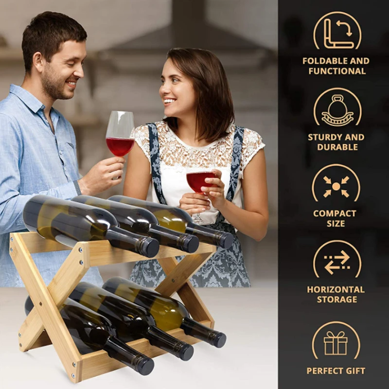 Wooden foldable countertop wine bottle storage rack cabinet wine display rack