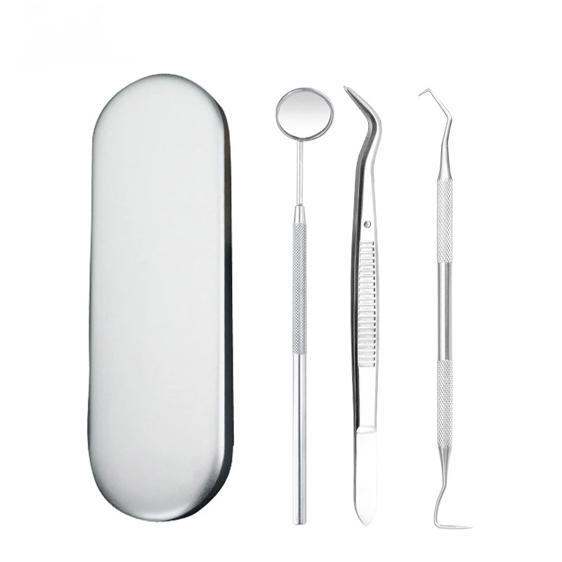 Комплект из 3 предметов, для персонального использования подходит для домашних животных из нержавеющей стали для гигиены полости рта набор инструментов с оловянной коробкой стоматологи набор инструментов