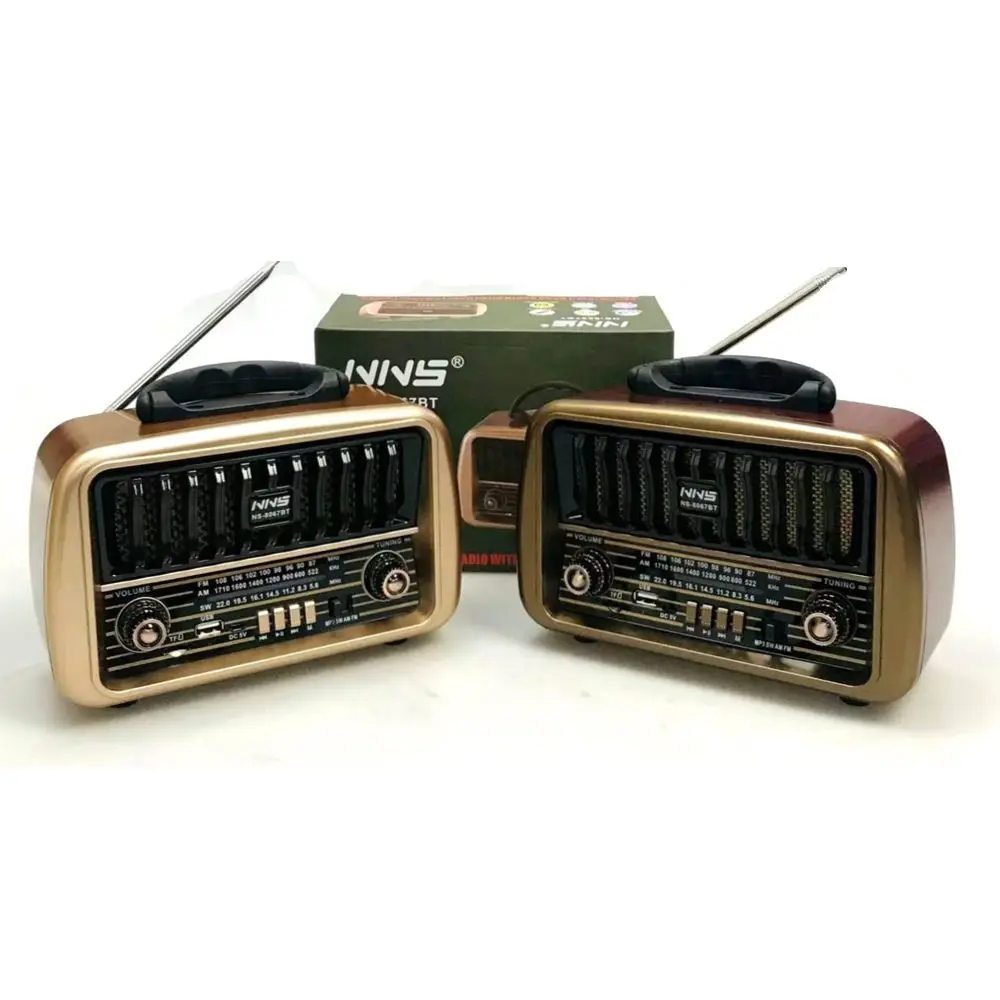 Retro radio NS-8067BT portable am fm sw wireless radio rechargeable wooden finish old style radio