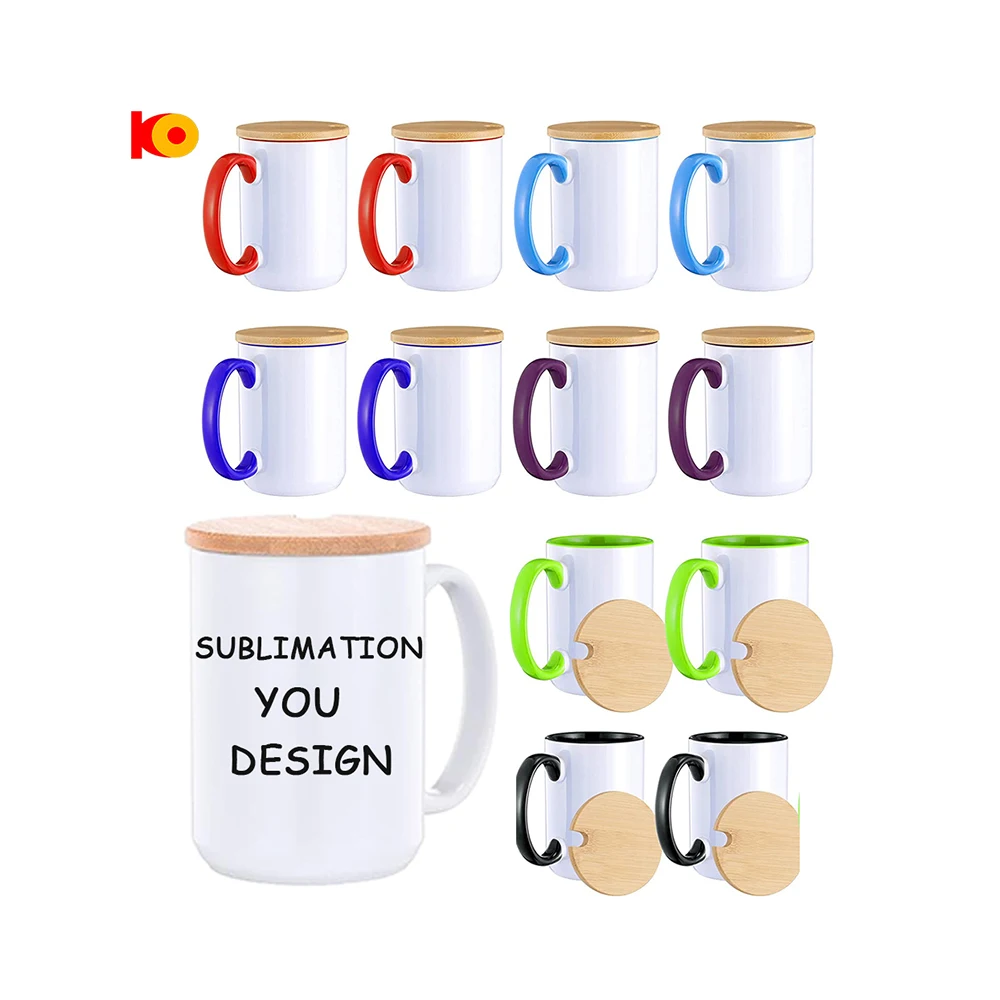 wholesale sublimation mug coffee cup supplier custom 11Oz 15oz heat transfer porcelain ceramic tea mugs with lid