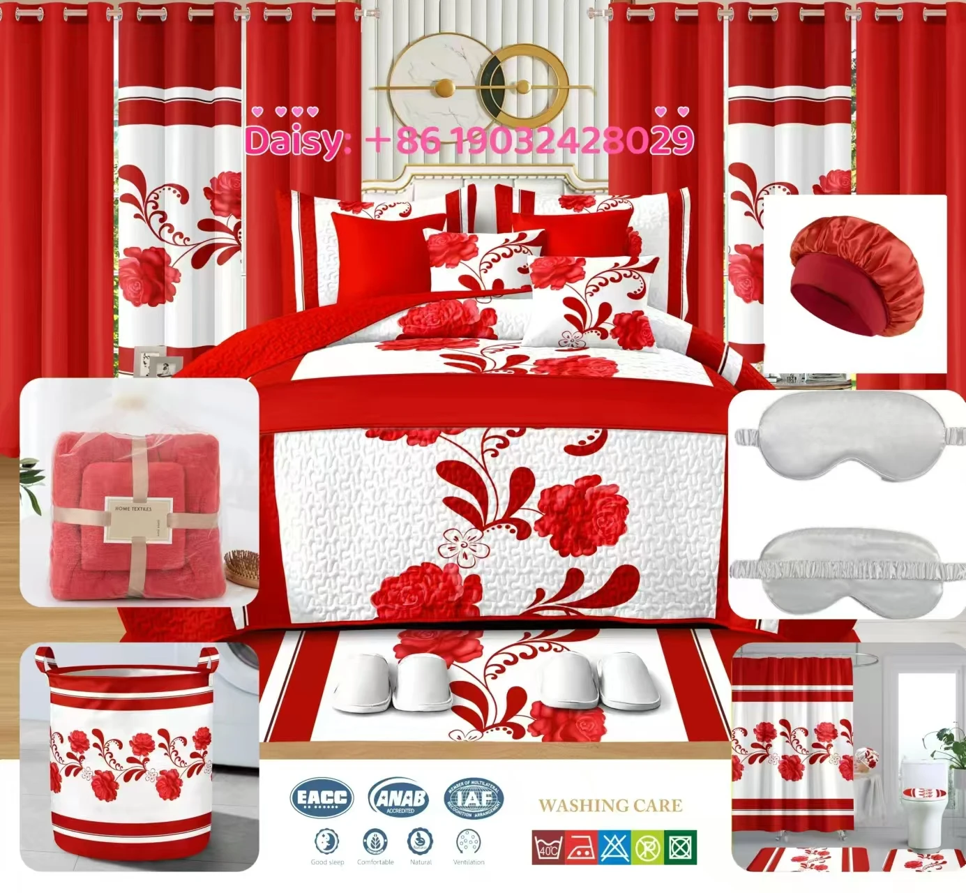 Wholesale 100% Cotton 30 pieces bedding set king size bedspreads and matching curtains bathroom sets 24 pcs bedding sets