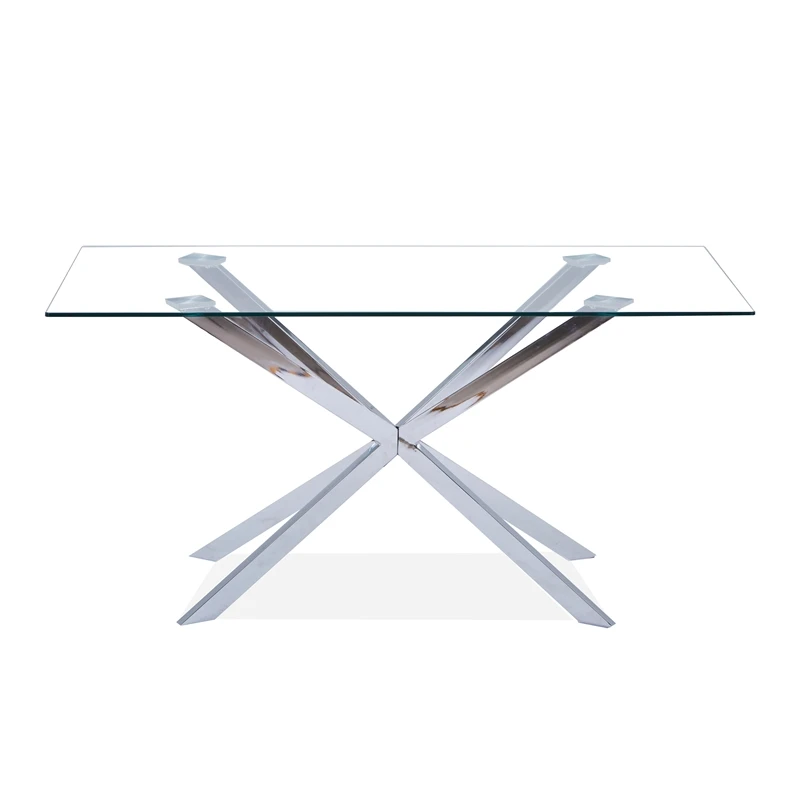 New Design Rectangle Metal Leg Glass Dinning Table With Metal Base