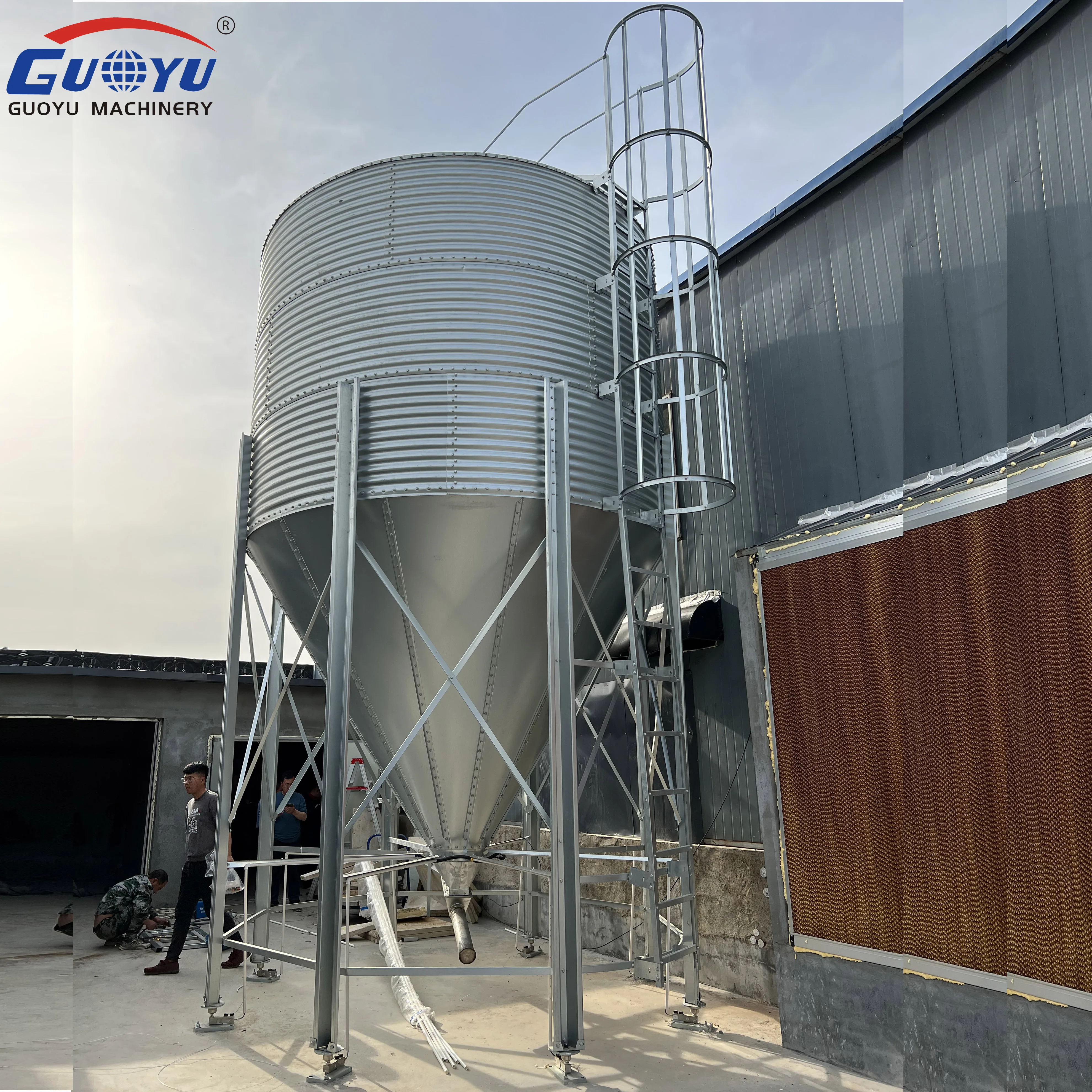 Large Capacity Galvanized Steel Rice Husk Storage Silo Livestock  Automatic Feeding  Machine