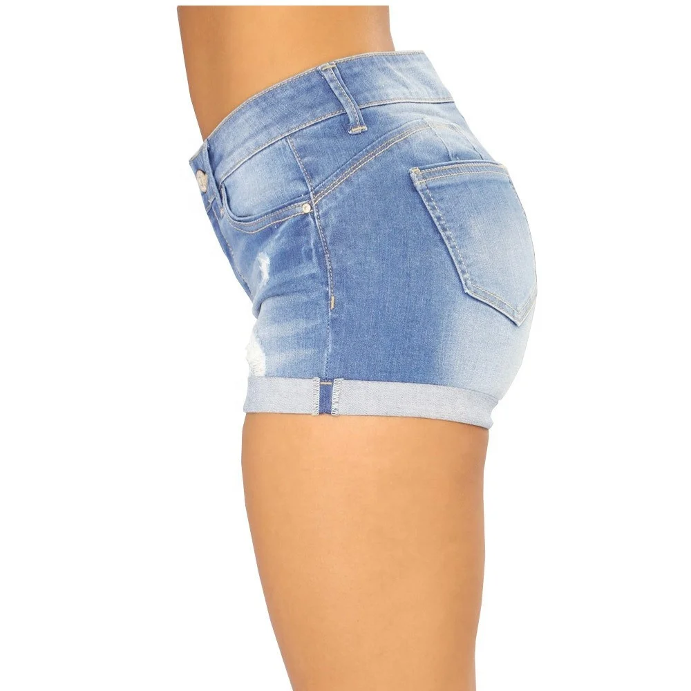 New Arrivals High Waisted Shorts Jeans Women Casual Slim Rolled Up Tight Butt Jean Shorts Blue Washed Cotton Denim Shorts Female