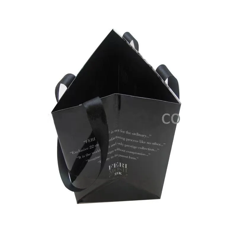 Factory custom gift special design printing luxury triangle paper bags with your own logo shipping bag