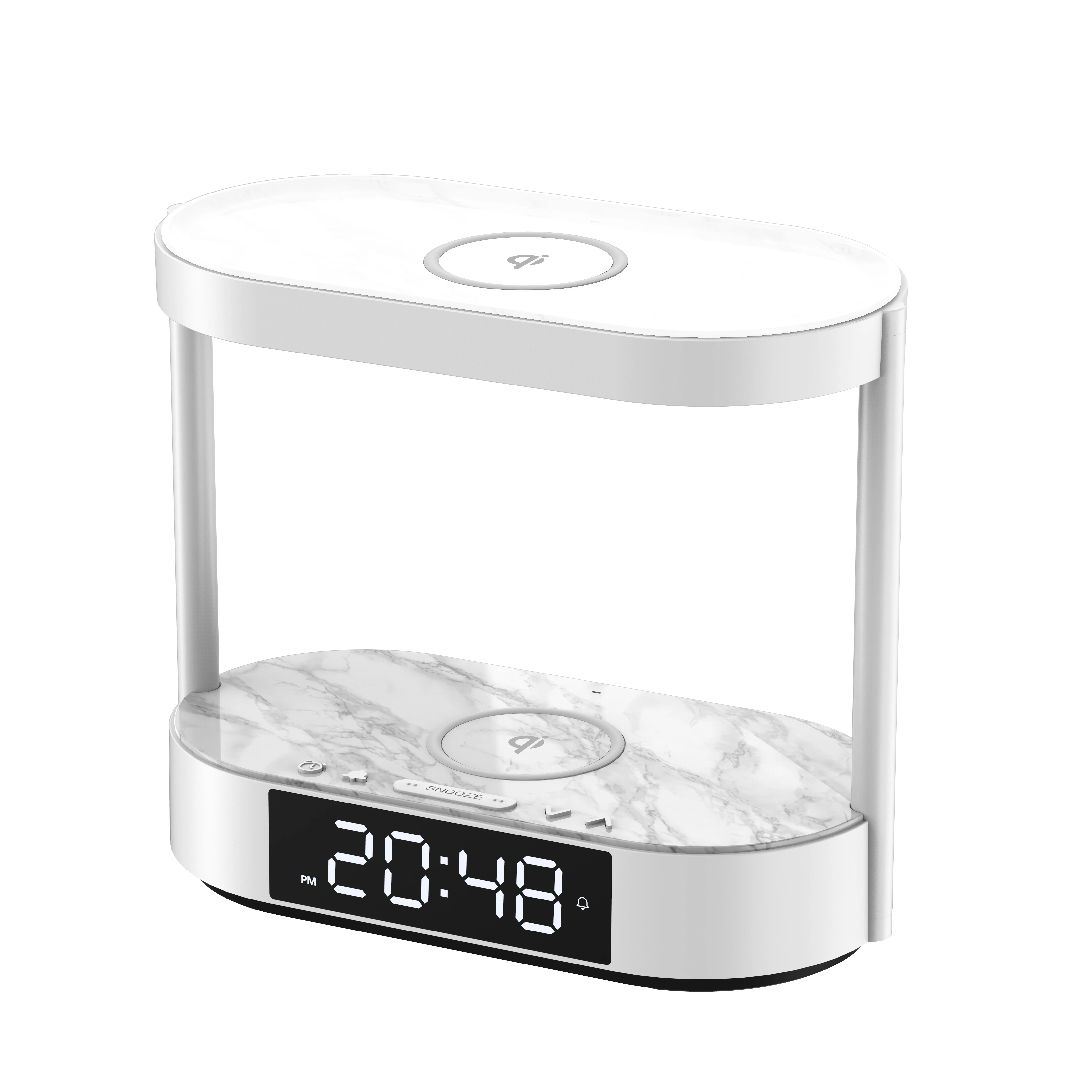 Elegant White Design Dual Wireless charge table LIght touch dimming light with dual clock