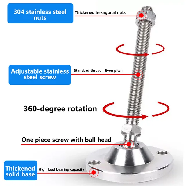 Industrial 304 stainless steel heavy duty leveling feet universal swivel adjustable feet M16 with base dia 100mm