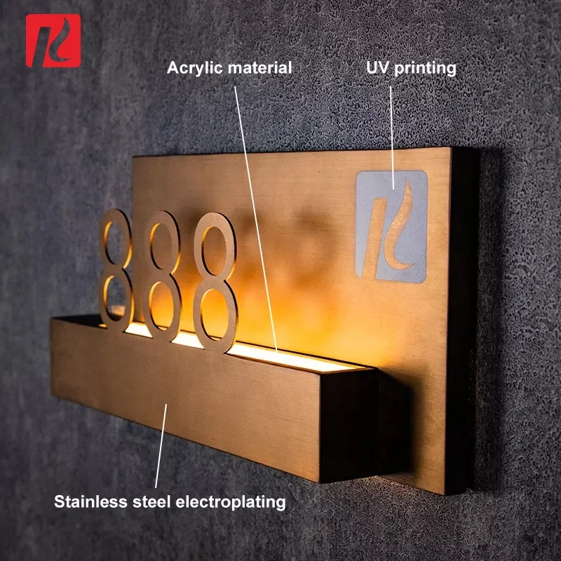 Kexian Custom Stainless Steel Door Signage Unit Building Floor Acrylic Illuminated Letters Room Number Sign for Hotel