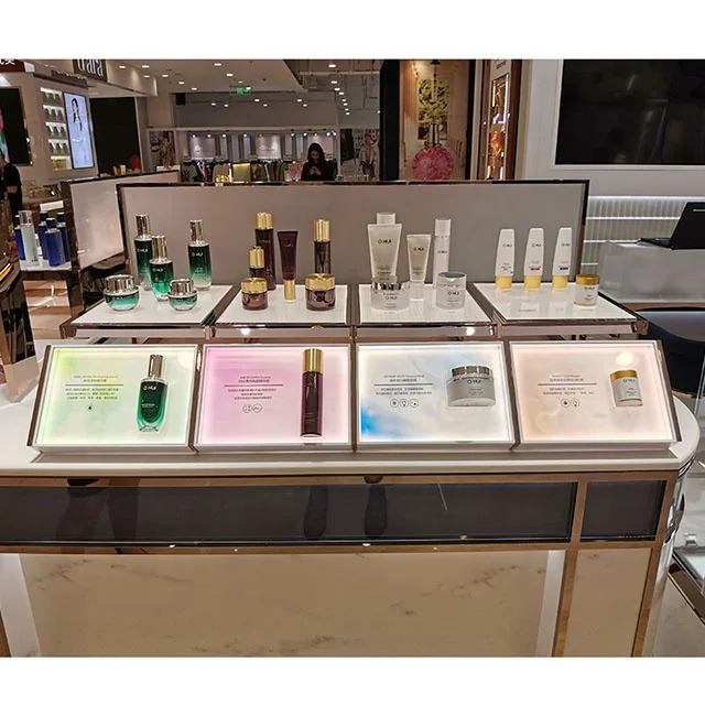 Customized luminous elegant store department furniture design pop counter display